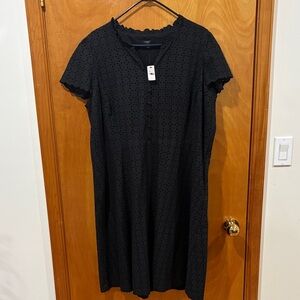 Talbots Black Eyelet Short-Sleeve Midi Dress